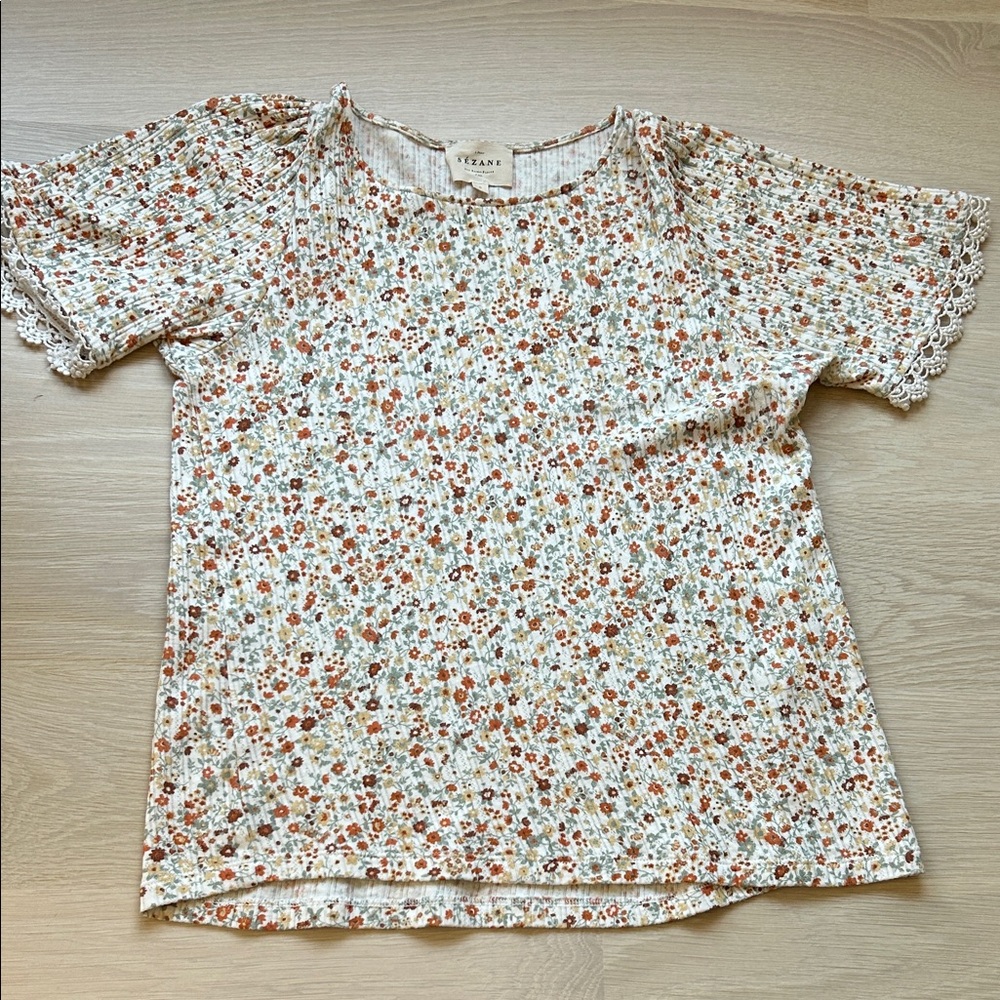 Sezane Floral Blouse in Cream and Orange